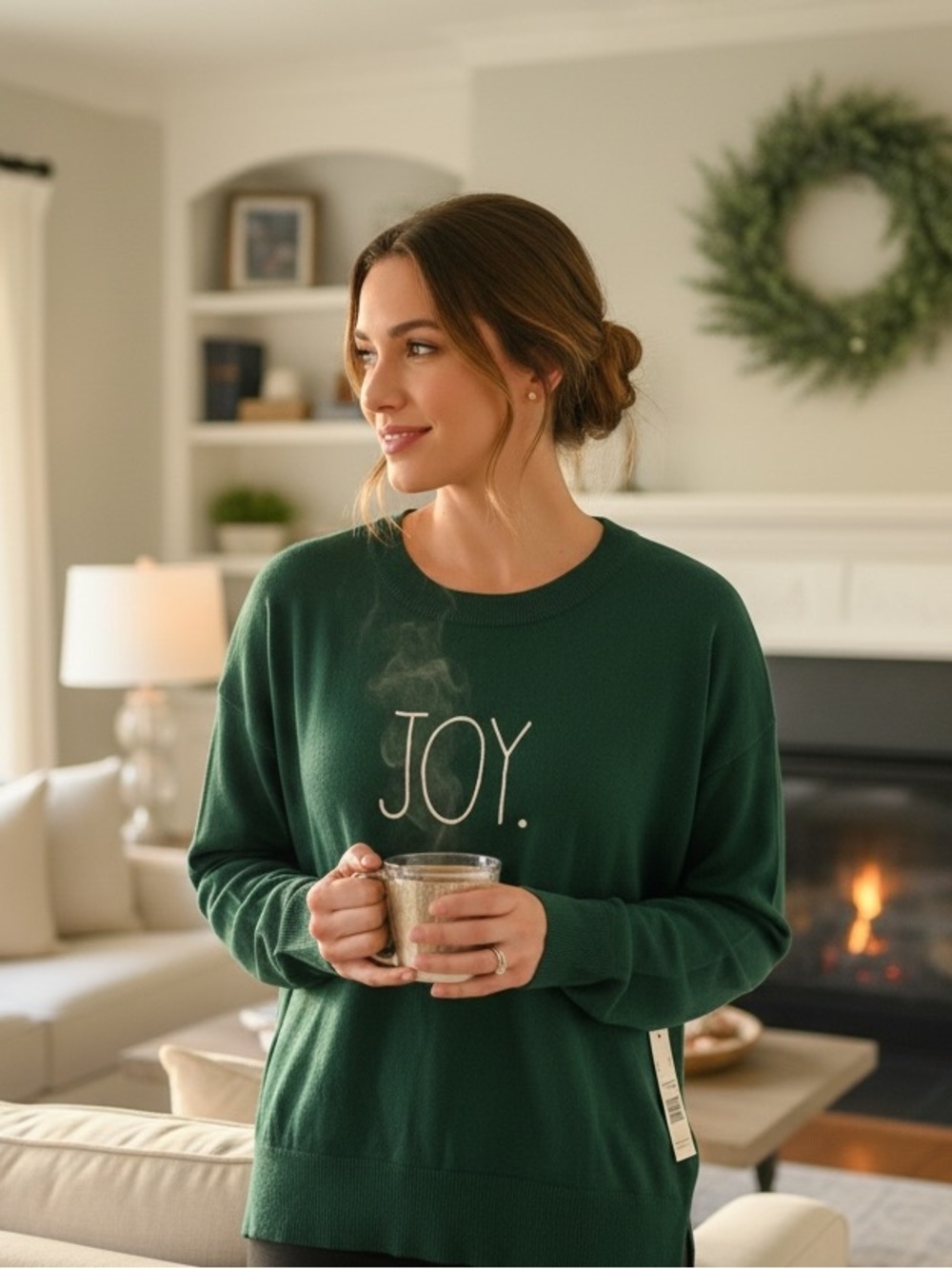 NWT Rae Dunn Green "JOY." Crewneck Sweatshirt